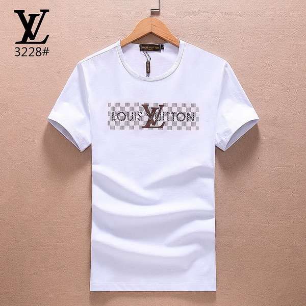 lv短t 2018夏季新款 格子logo圆领男生短袖t恤 白色